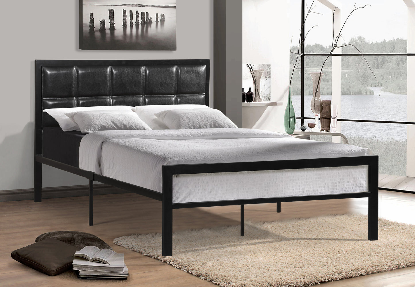 IF-5300 single platform bed with padded black headboard - mrfurnitureandmattress