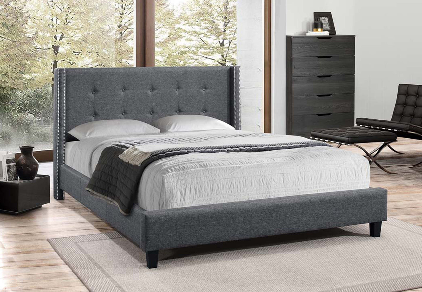 IF-5435 Platform bed with nail head details - mrfurnitureandmattress