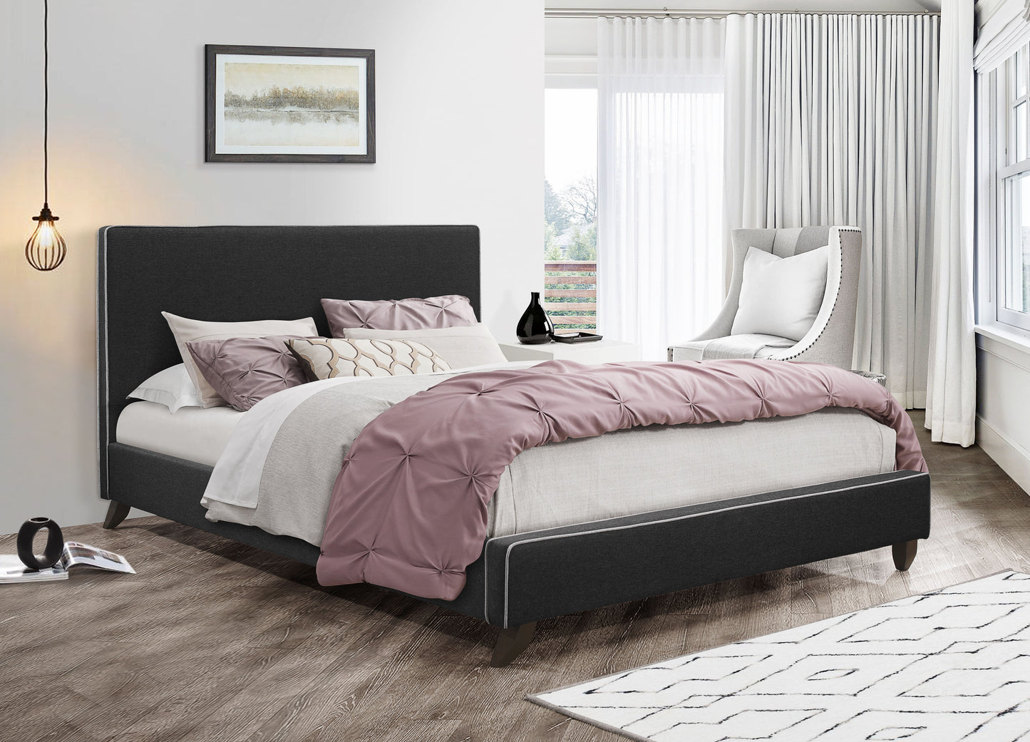 IF-5745 Platform bed with white piping - mrfurnitureandmattress