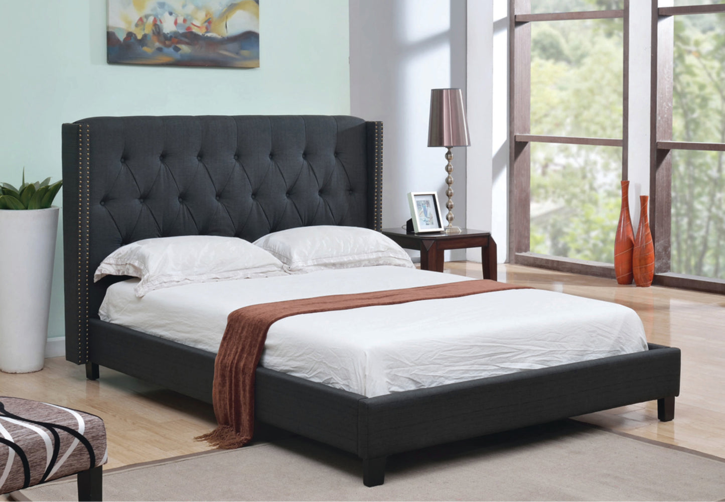 IF-5800 Platform bed with nail head details - mrfurnitureandmattress