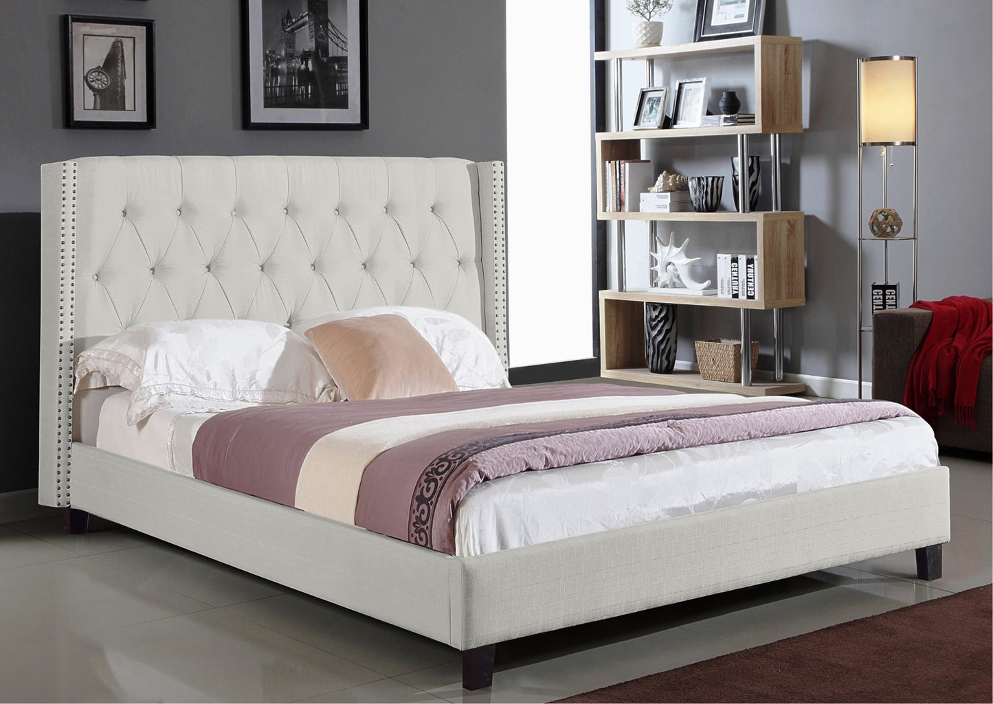 IF-5802 Platform bed with nail head details - mrfurnitureandmattress