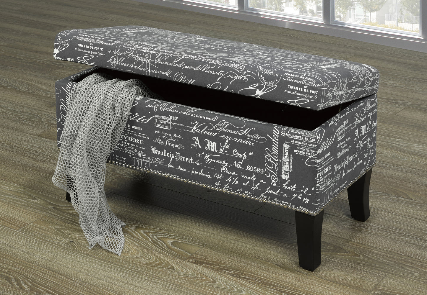 IF-6244 Gray Fabric Storage Bench - mrfurnitureandmattress
