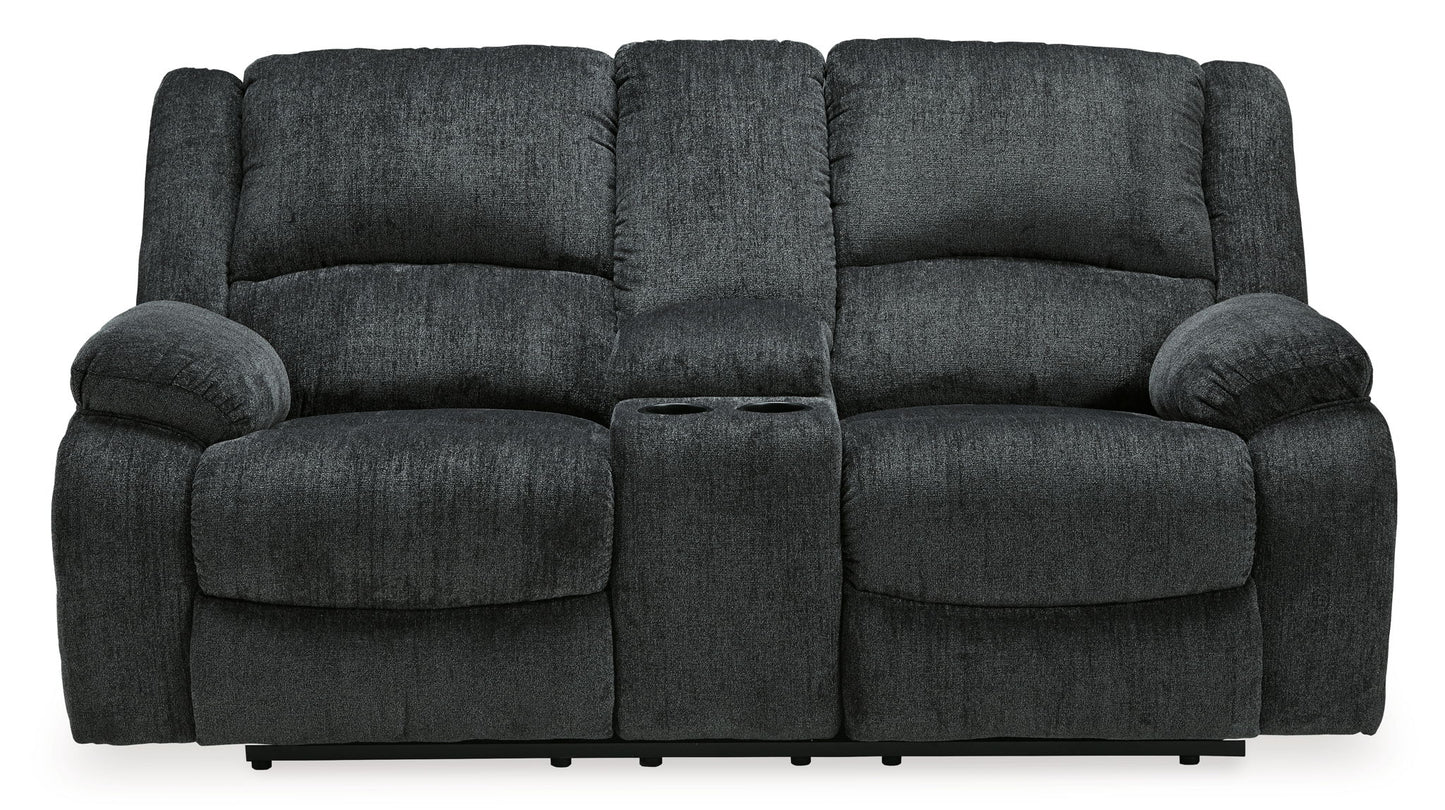 Draycoll - Dbl Reclining Power Loveseat W/Console - Fabric - Slate