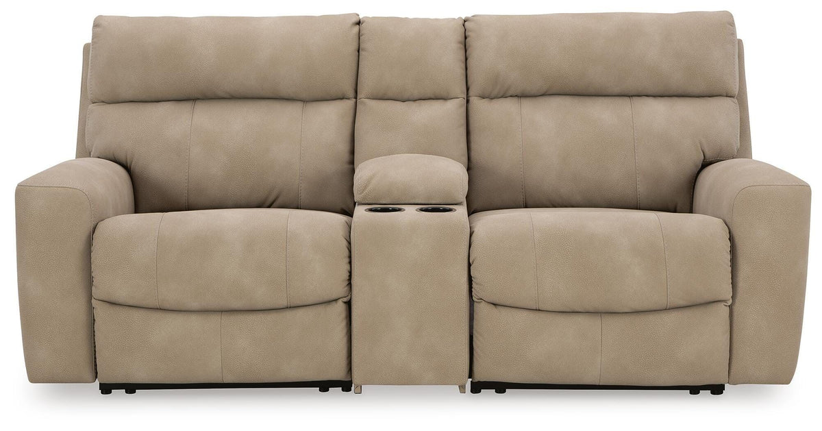Next-Gen Durapella - 3-Piece Power Reclining Sectional Loveseat With Console - Sand - Faux Leather