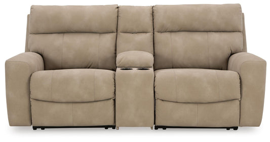 Next-Gen Durapella - 3-Piece Power Reclining Sectional Loveseat With Console - Sand - Faux Leather