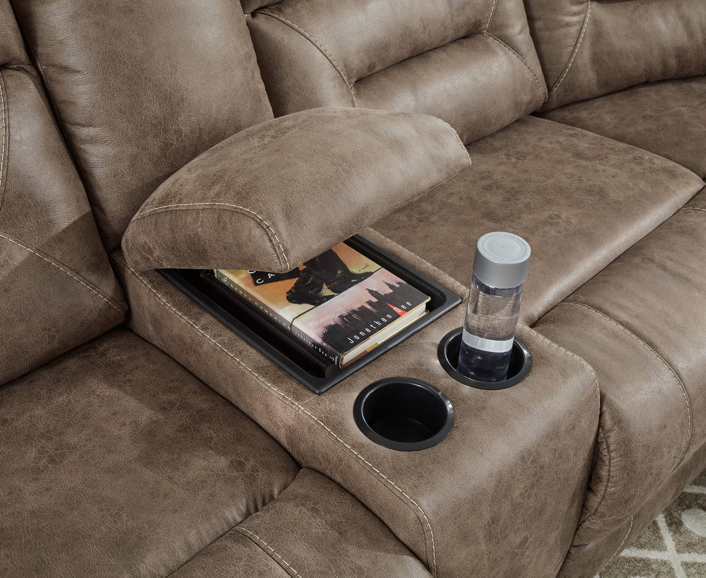 Ravenel - 4-Piece Power Reclining Sectional With Raf Power Reclining Loveseat With Console - Faux Leather - Fossil