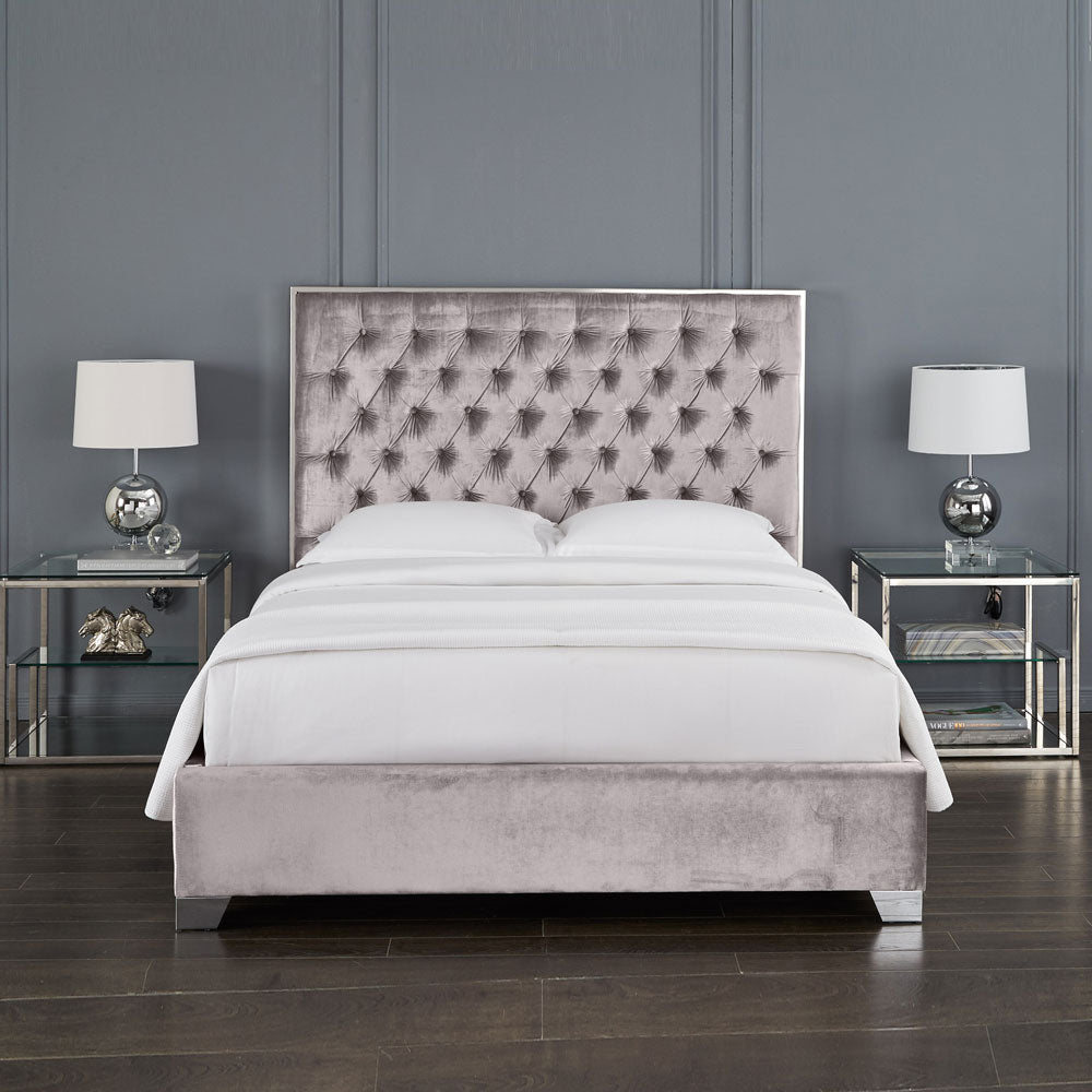 Kroma Grey Velvet King Bed