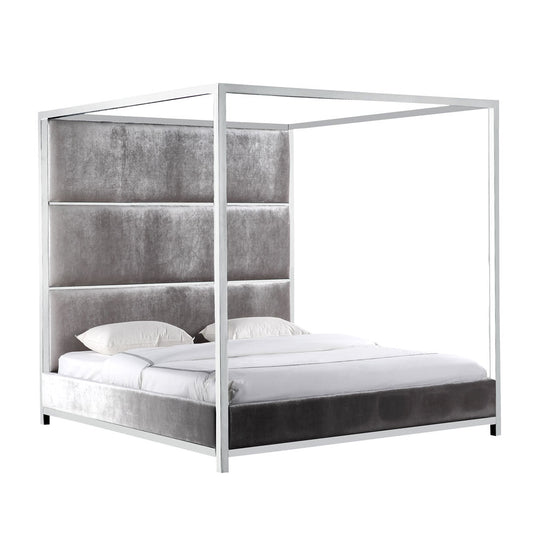 Pillar King Bed – Grey Velvet