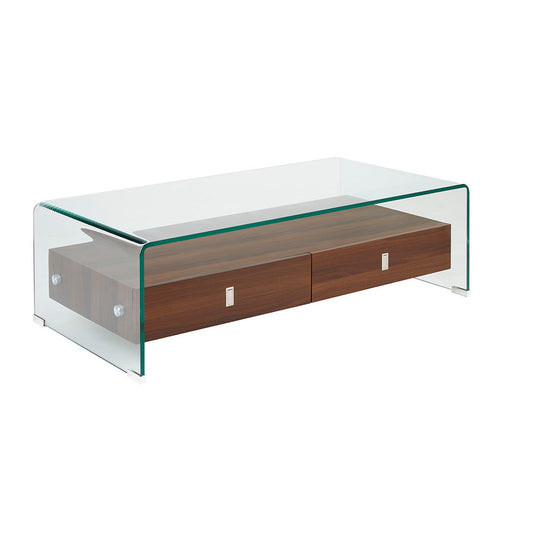 Bent Glass Coffee Table with Wood Shelves