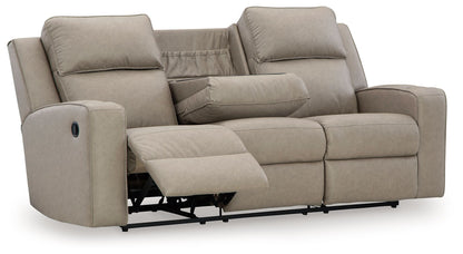 Lavenhorne - Reclining Sofa W/ Drop Down Table - Faux Leather - Pebble