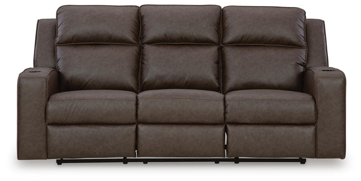 Lavenhorne - Reclining Sofa With Drop Down Table - Umber - Faux Leather