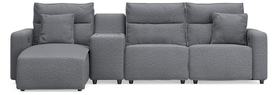 Modmax II - 4-Piece Power Reclining Sectional With LAF Press Back Power Chaise And Console - Salt And Pepper - Next-Gen Nuvella
