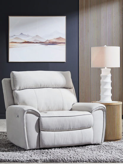 Social Pointe - Power Recliner / Adjustable Headrest - Pearl / Ash
