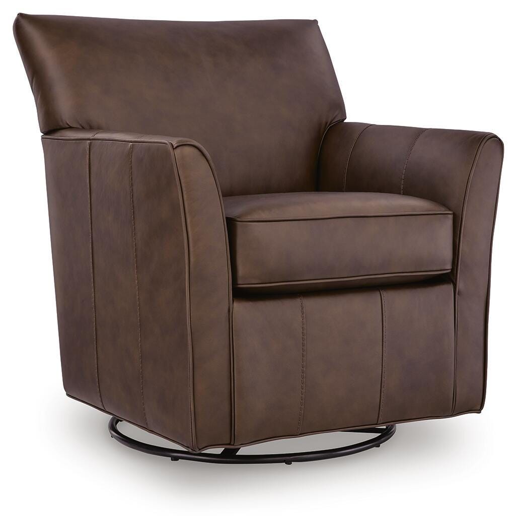 Braydunn - Swivel Glider Accent Chair - Espresso Brown - Leather Match