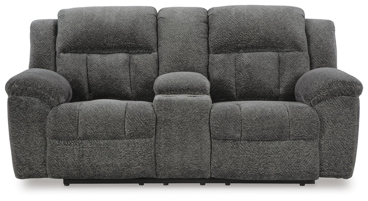 Frohn - DBL Reclining Loveseat With Console - Graphite - Fabric