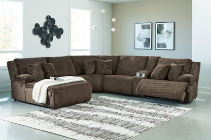 Top Tier - 6-Piece Reclining Sectional With Laf Press Back Chaise - Fabric - Chocolate