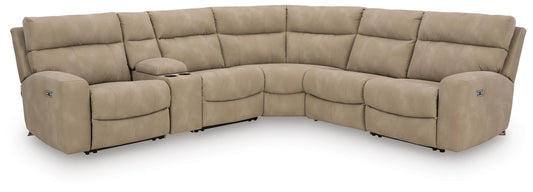 Next-Gen Durapella - 6-Piece Power Reclining Sectional With Storage Console - Sand - Faux Leather
