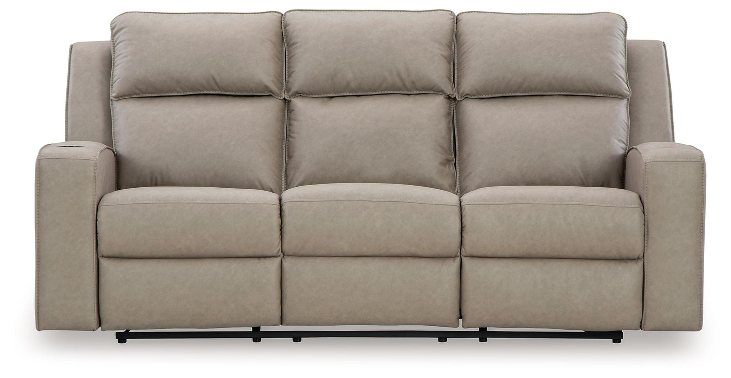 Lavenhorne - Reclining Sofa W/ Drop Down Table - Faux Leather - Pebble