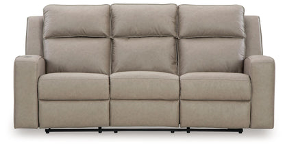 Lavenhorne - Reclining Sofa W/ Drop Down Table - Faux Leather - Pebble