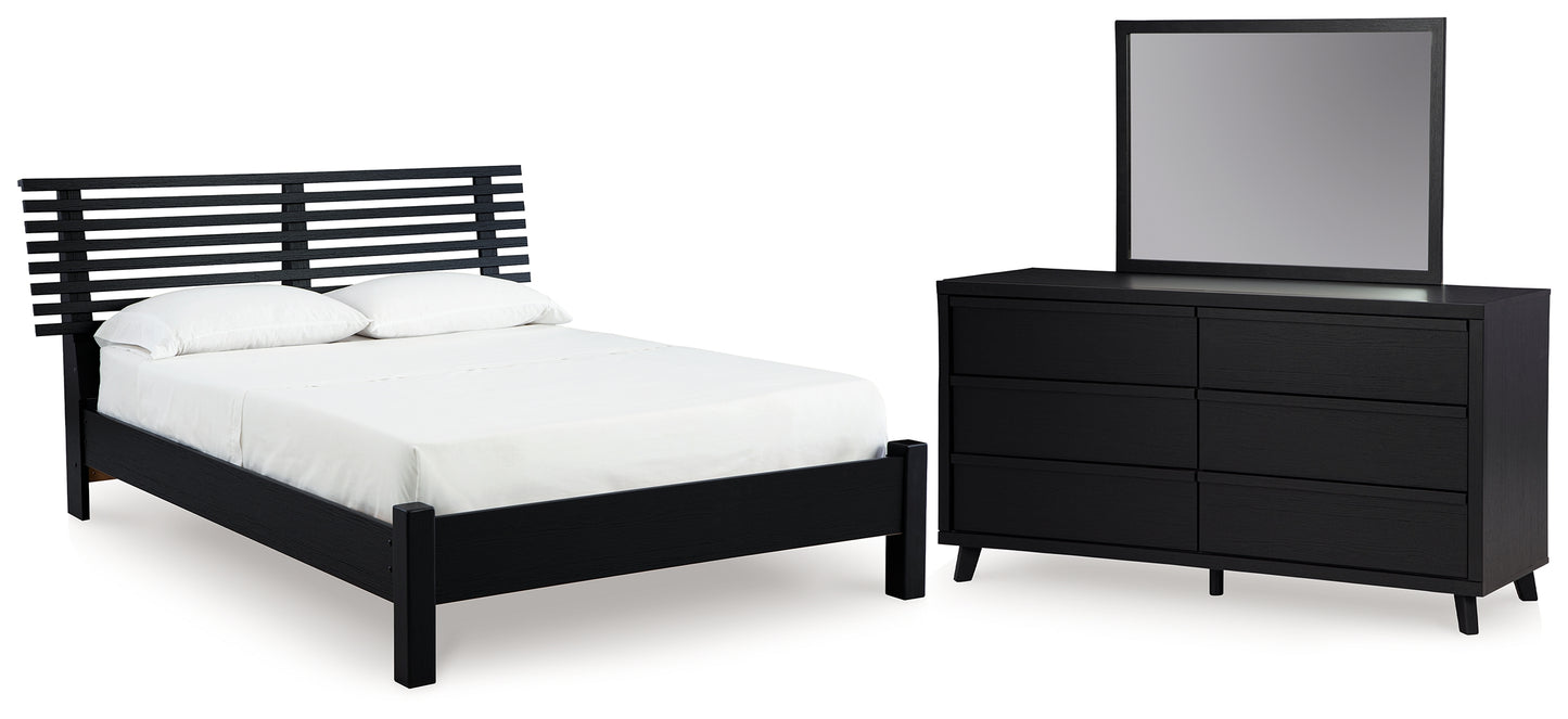 Danziar Full Panel Slat Bed, Dresser and Mirror