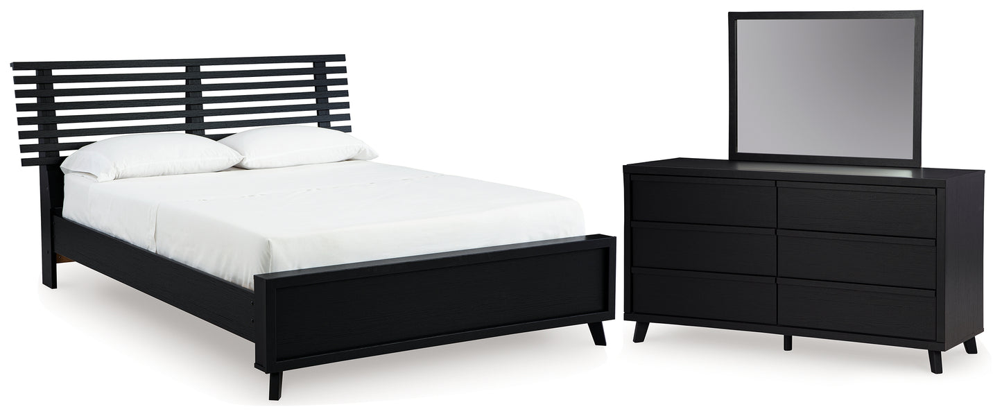 Danziar Queen Slat Panel Platform Bed, Dresser and Mirror