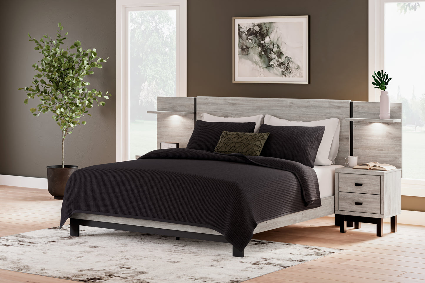 Vessalli King Panel Bed, Dresser, Mirror and 2 Nightstands