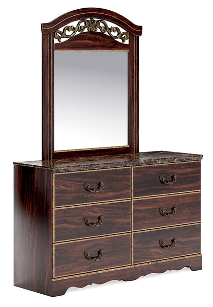 Glosmount Queen Poster Bed, Dresser, Mirror and Nightstand