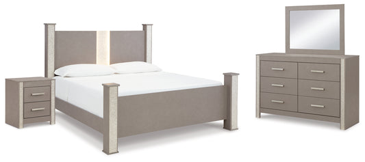 Surancha Queen Poster Bed, Dresser, Mirror and Nightstand