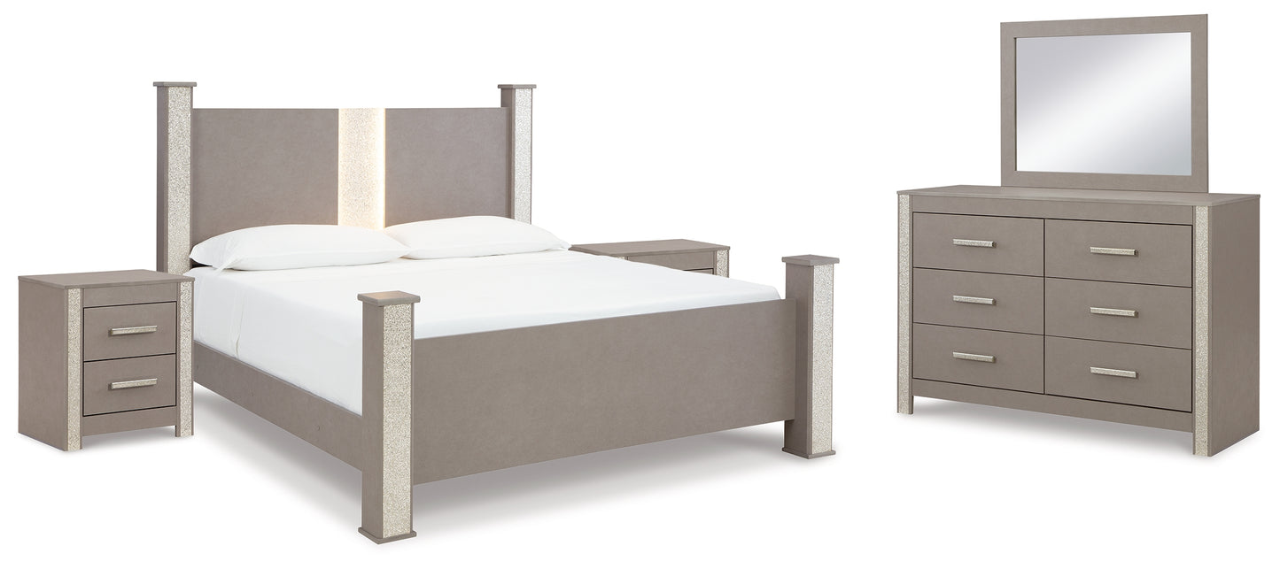 Surancha Queen Poster Bed, Dresser, Mirror and 2 Nightstands