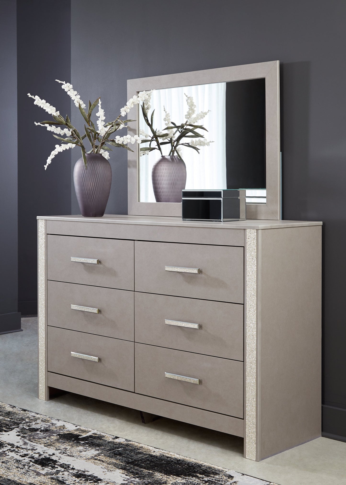 Surancha Queen Panel Bed, Dresser, Mirror and Nightstand