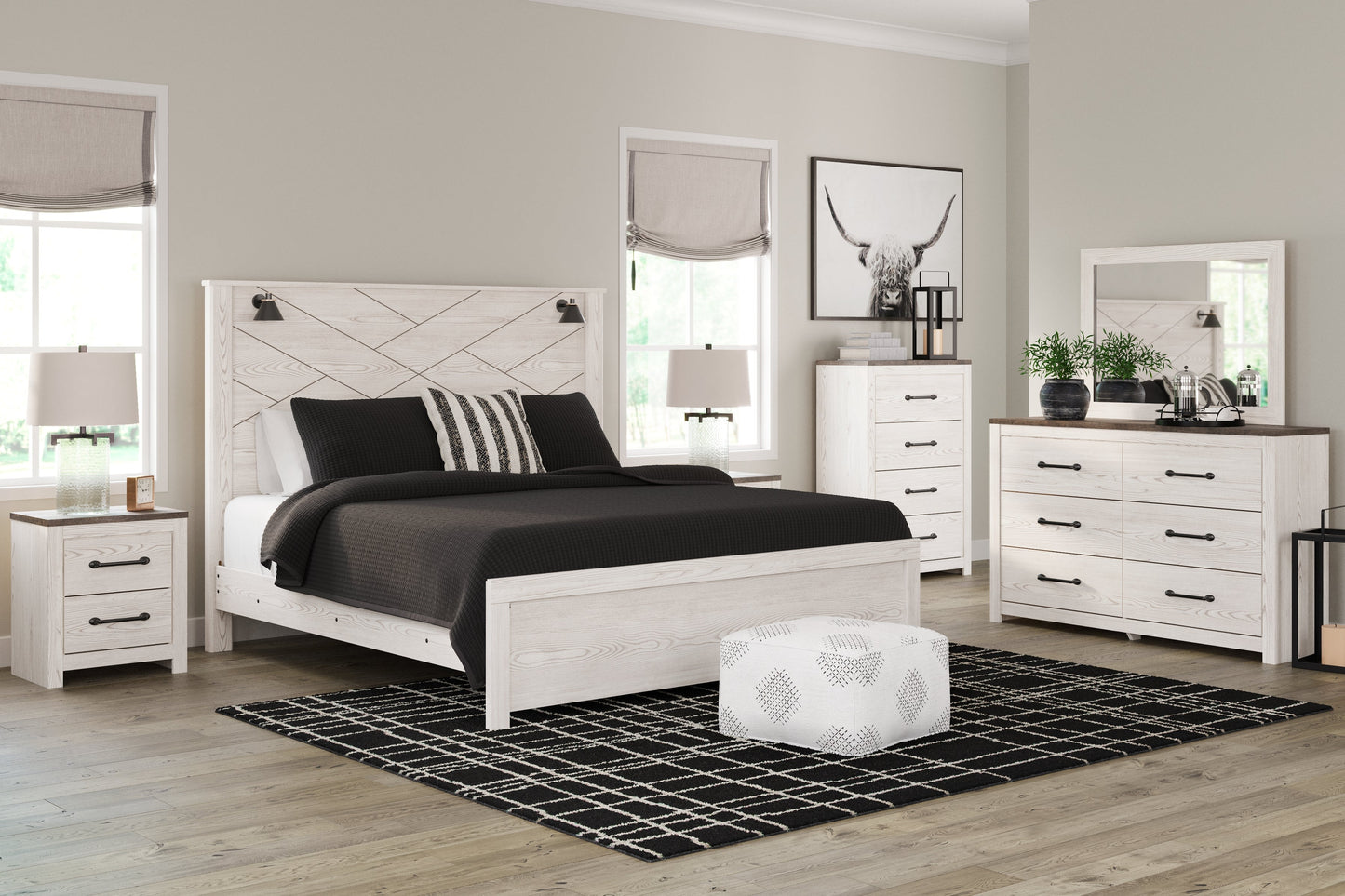 Gerridan King Panel Bed, Dresser, Mirror, Chest and 2 Nightstands