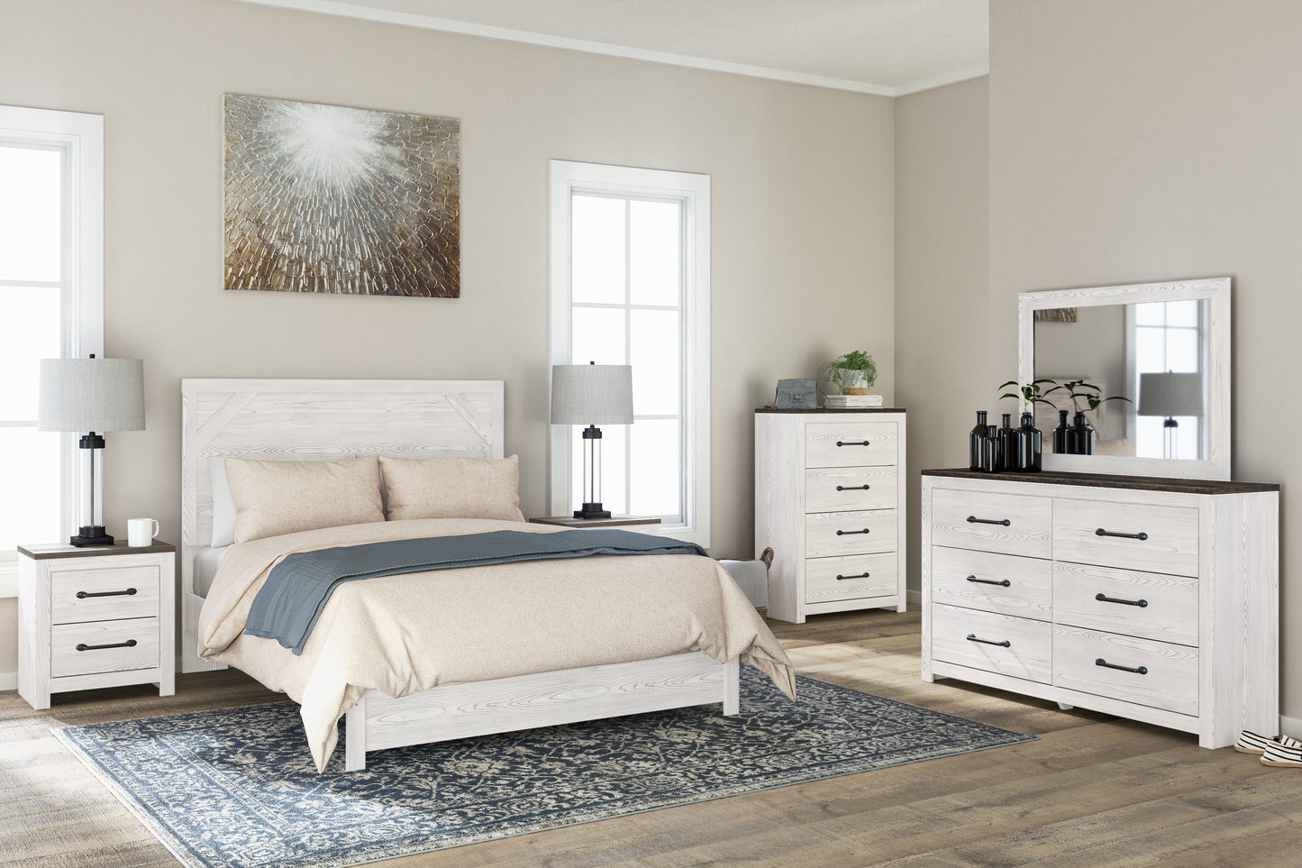 Gerridan Queen Panel Bed with Dresser and Mirror, Chest and 2 Nightstands