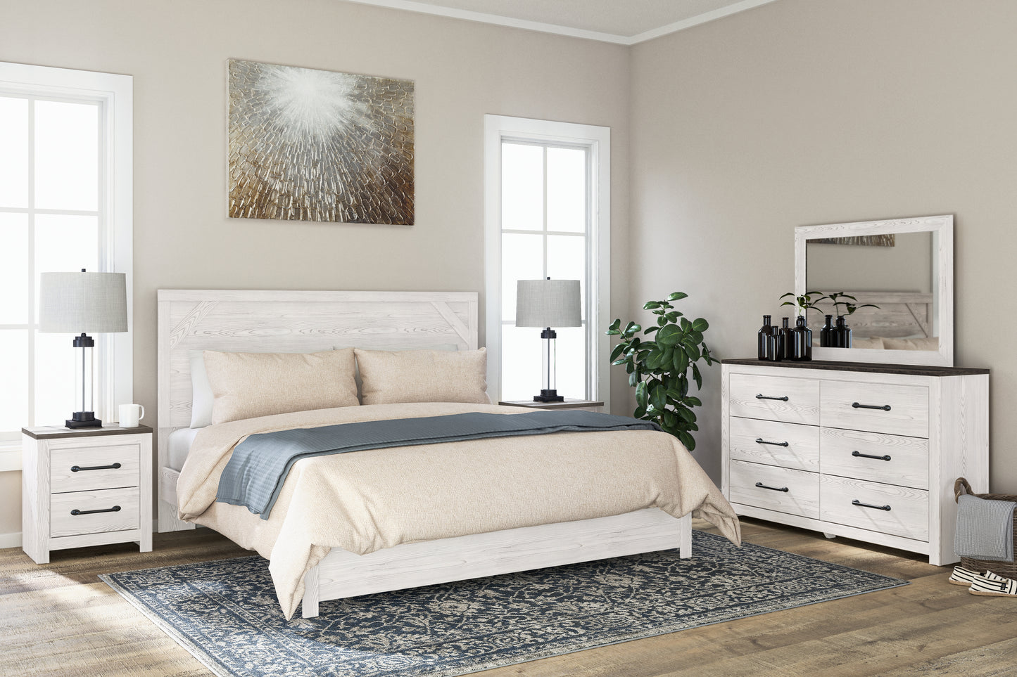 Gerridan King Panel Bed, Dresser, Mirror and 2 Nightstands