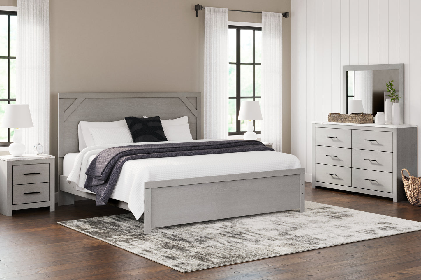 Cottonburg King Panel Bed, Dresser, Mirror and Nightstand