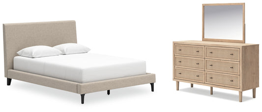 Cielden Queen Upholstered Bed, Dresser and Mirror