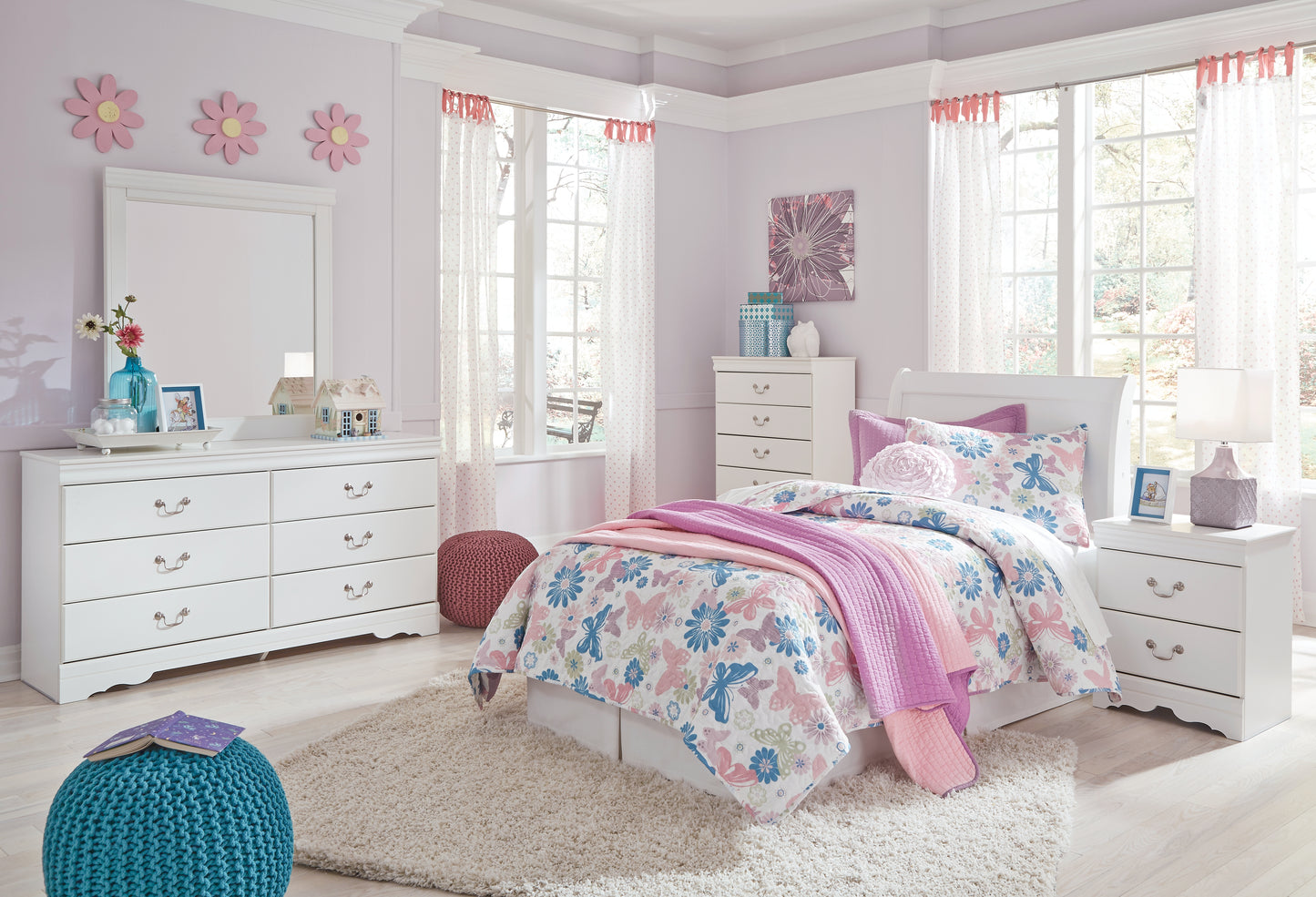 Anarasia Twin Sleigh Headboard, Dresser and Mirror