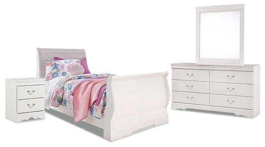 Anarasia Twin Sleigh Bed, Dresser, Mirror and Nightstand