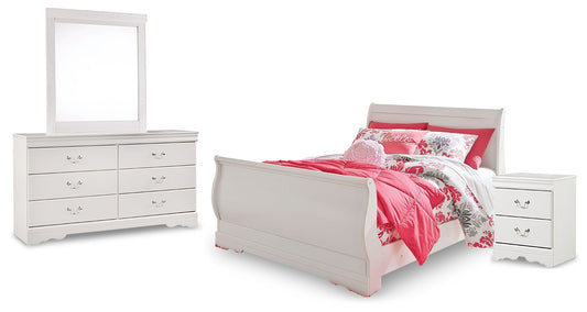 Anarasia Full Sleigh Bed with Dresser, Mirror and Nightstand