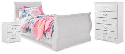 Anarasia Twin Sleigh Bed, Chest and Nightstand