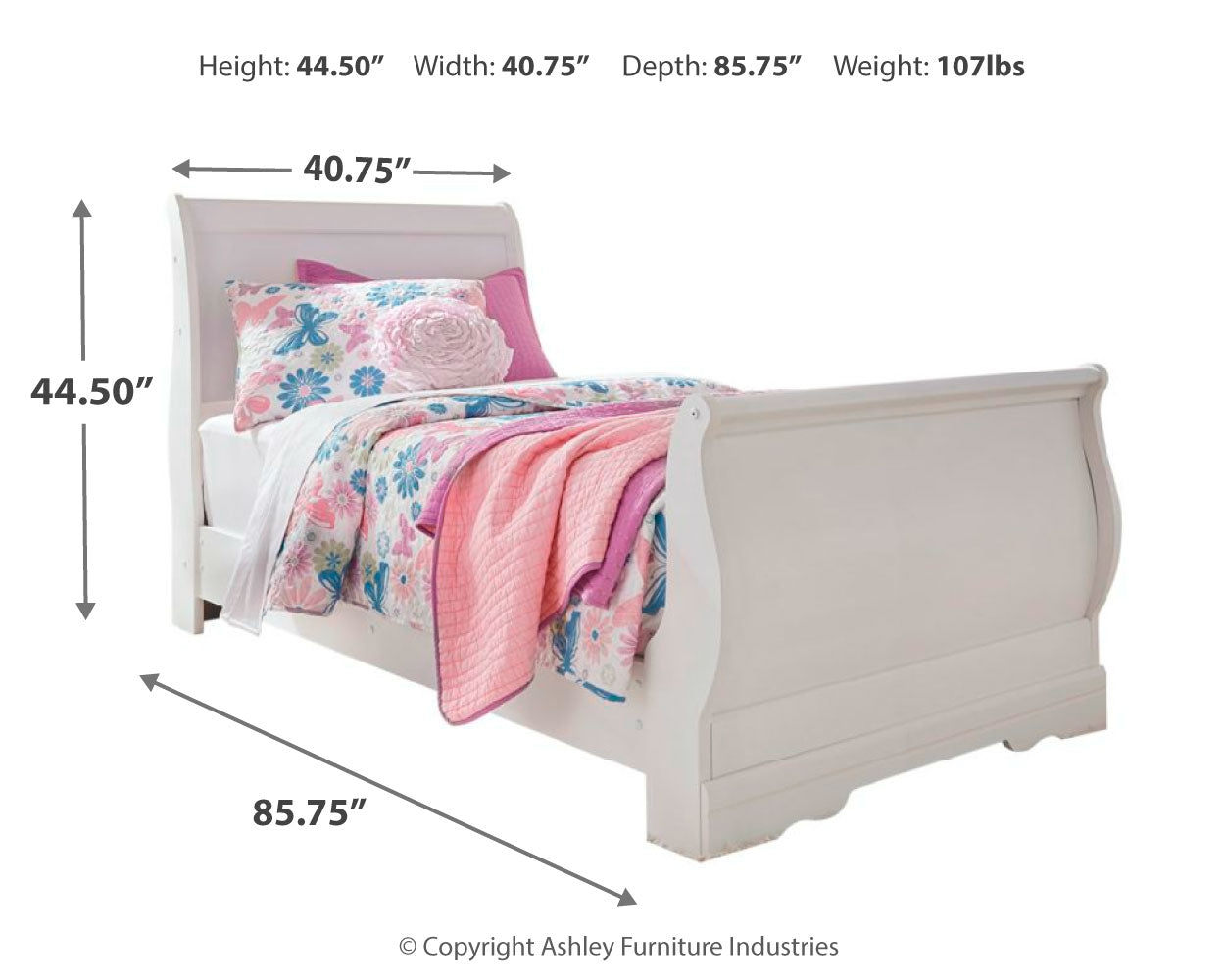 Anarasia Twin Sleigh Bed, Chest and Nightstand