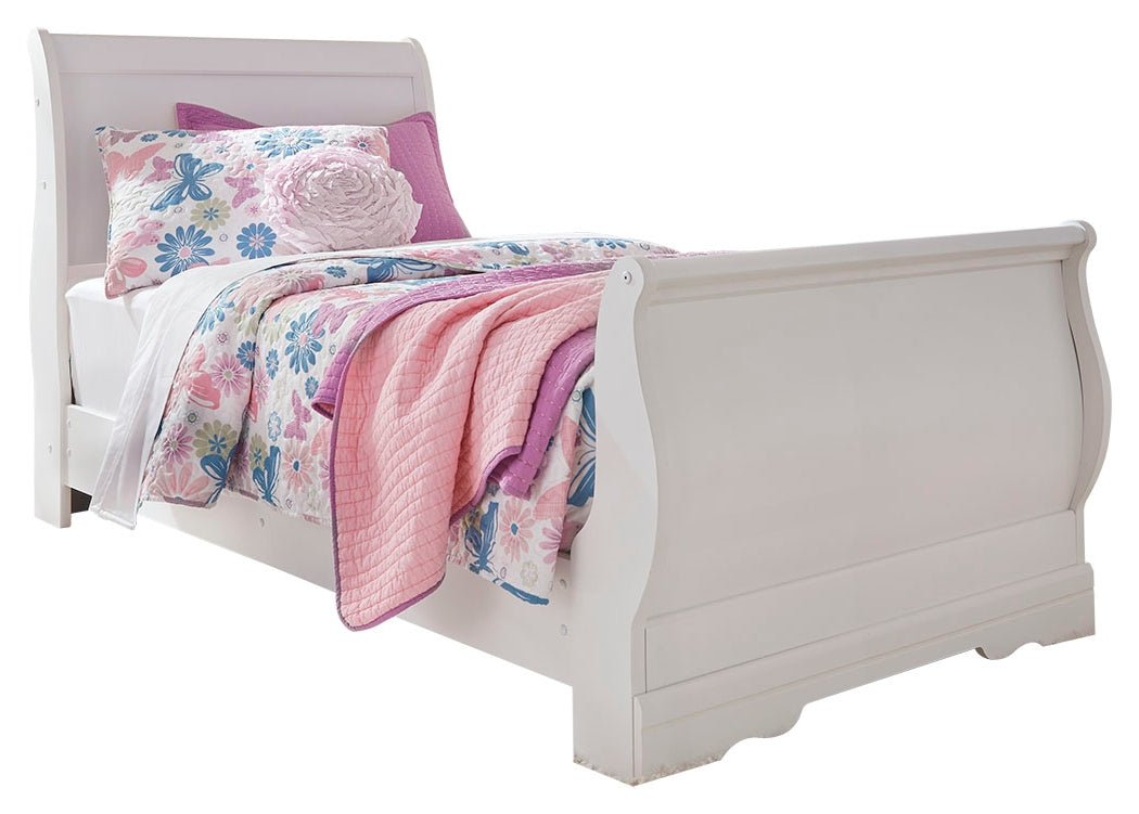 Anarasia Twin Sleigh Bed, Dresser and Mirror