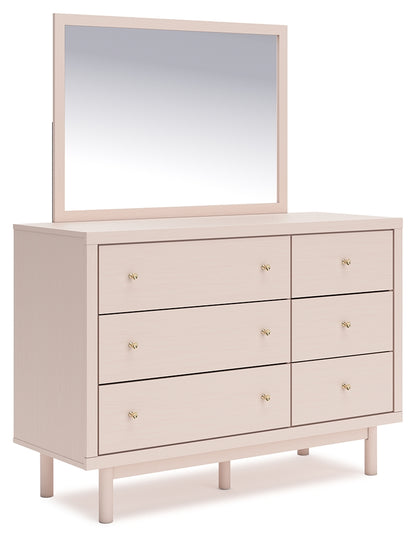 Wistenpine Full Upholstered Panel Headboard, Dresser and Mirror