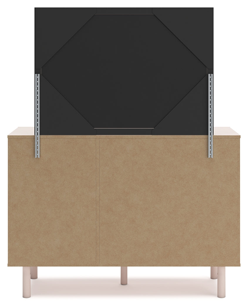 Wistenpine Twin Upholstered Panel Headboard, Dresser and Mirror