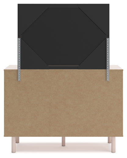 Wistenpine Twin Upholstered Panel Headboard, Dresser and Mirror