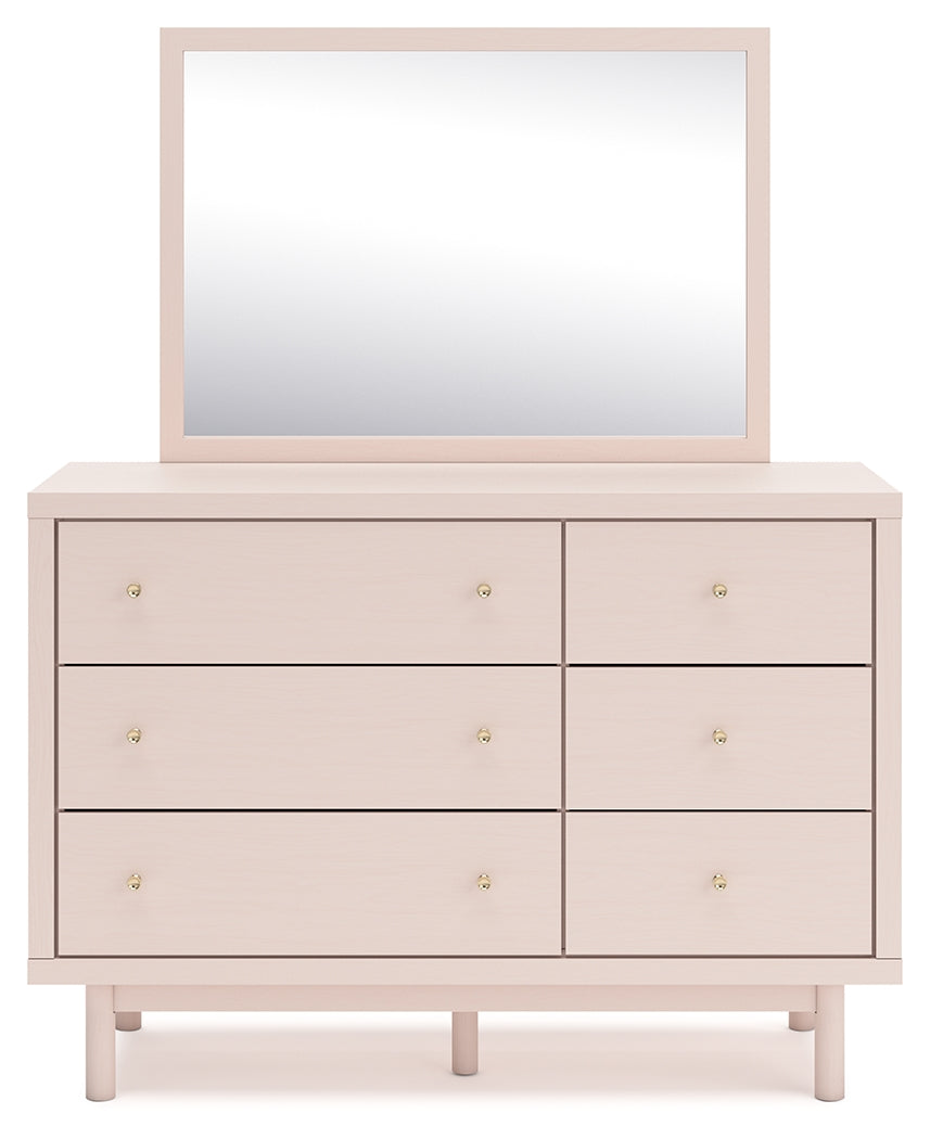 Wistenpine Twin Upholstered Panel Headboard, Dresser and Mirror