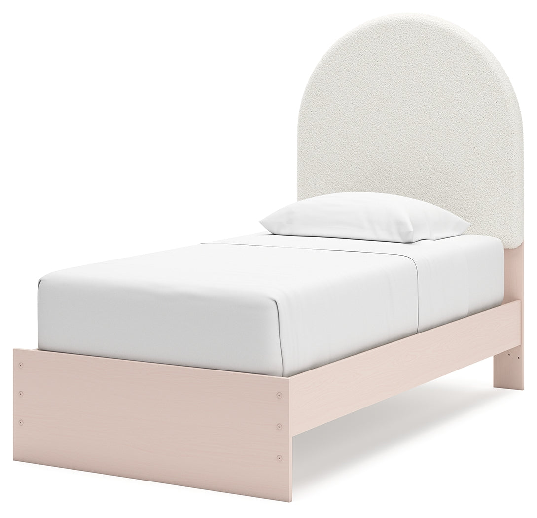 Wistenpine Twin Upholstered Panel Bed, Dresser and Mirror