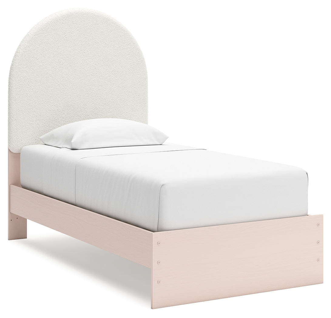 Wistenpine Twin Upholstered Panel Bed, Dresser and Mirror