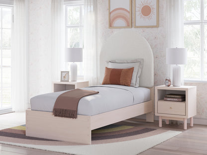 Wistenpine Twin Upholstered Panel Bed, Dresser and Mirror