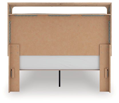 Kinlanni Queen Upholstered Panel Bed, Dresser and Mirror