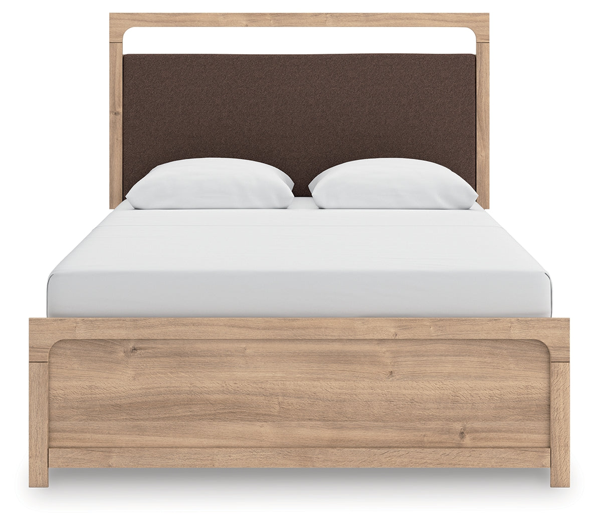 Kinlanni Queen Upholstered Panel Bed, Dresser and Mirror